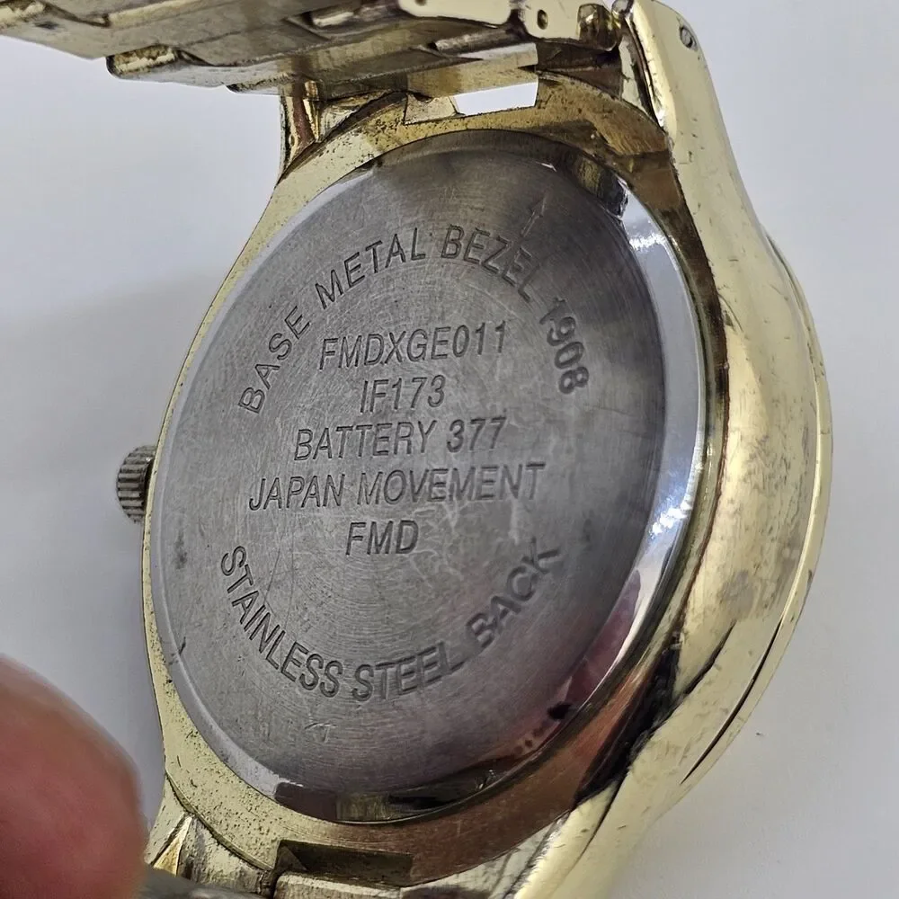 Men's Diamond Watch 44MM Large Case Gold Dial Gold Bracelet Band 7